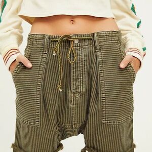 Free people large easy rider Harlem shorts drop crotch grunge pinstripes raw hem
